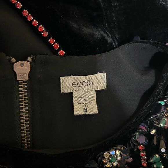 Urban Outfitters Dress Ecote Black Velvet Beaded Art Deco Retro Whimsigoth Shift - Picture 11 of 15